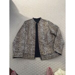 Chicos Quilted Leopard Print Reversible Jacket Women Size 2 Black